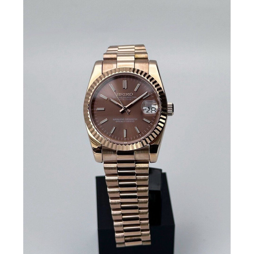 Custom Seiko Mod • Chocolate Rose Gold DateJust • 36mm